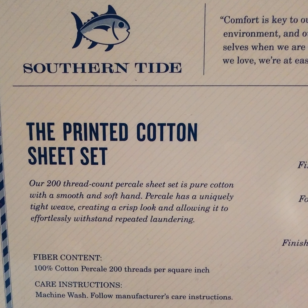 New Southern Tide full Size sheet set Skipjack, Blue Topaz - Picture 5 of 7